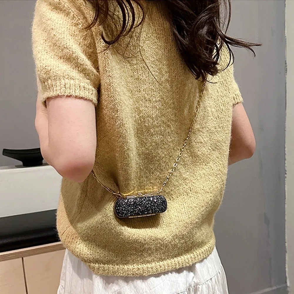 

French Glitter Evening Banquet Bag Sequin Elegant Crossbody Box Handbag Single Shoulder Luxury Lipstick Storage Bag Women