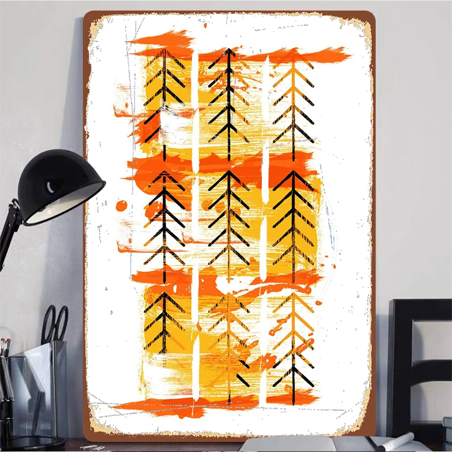 Nordic Geometric Arrow Pattern Iron Painting Vintage Distressed Wall Decor for Living Room Home Decoration Art Hanging Ornament