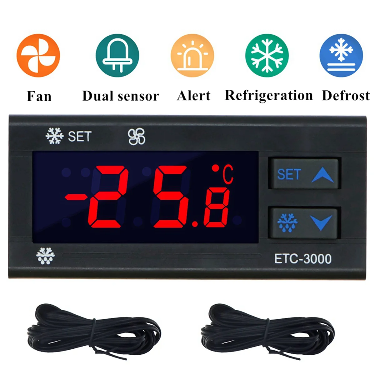 4X ETC-3000 Mini Temperature Controller Refrigerator Thermostat Regulator Thermoregulator Dual Sensor 220V