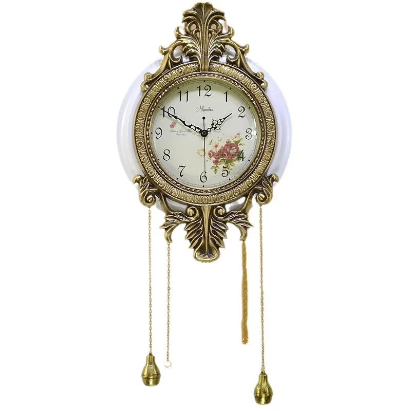 

Art retro European solid wood wall clock, silent large single-sided, silent living room bedroom fashionable