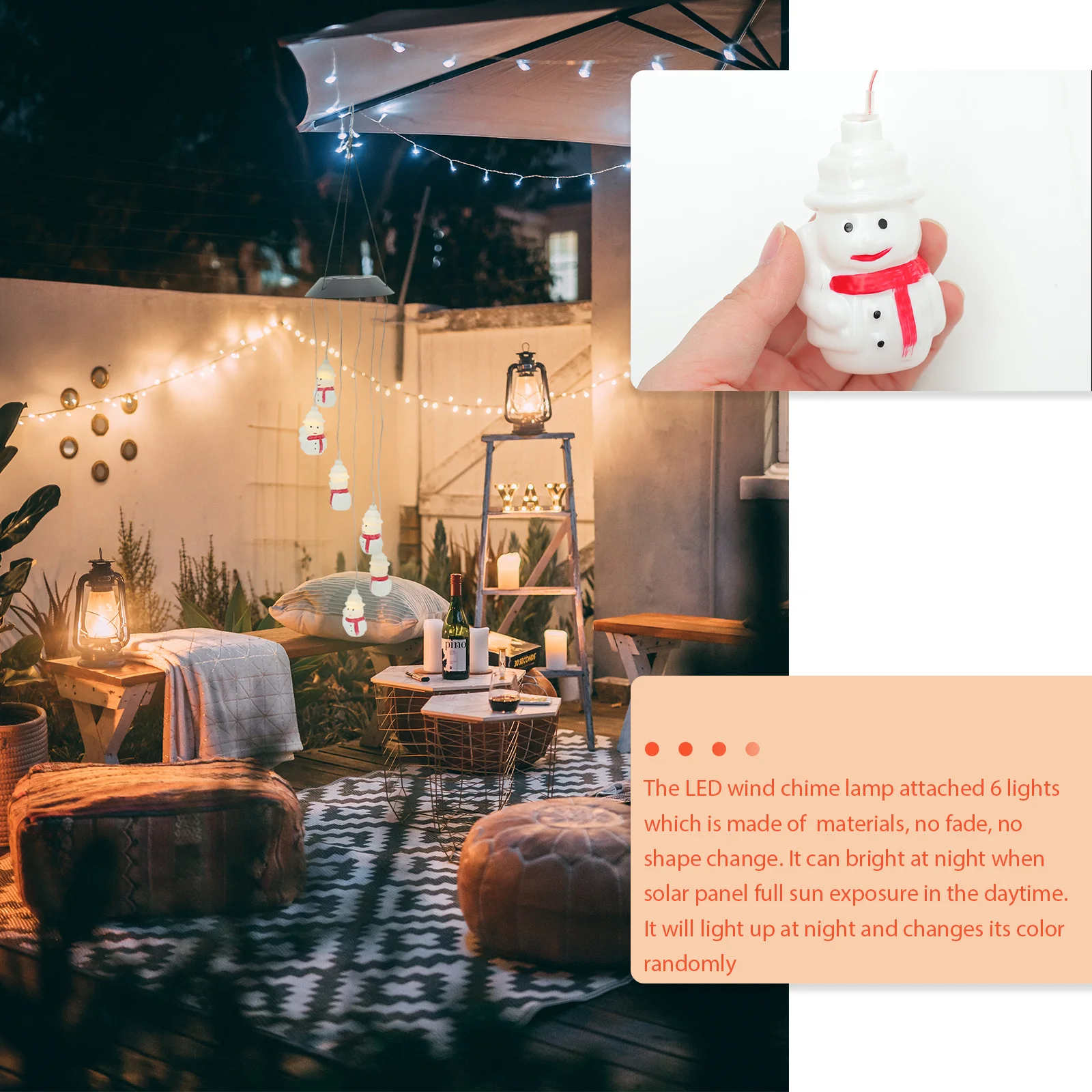 

Hanging Wind Chime Light 6 Solar Powered Durable Material No Shape Change Automatic Night Light Christmas Gift