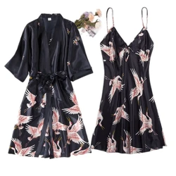 Conjunto de bata de rayón para mujer, bata de novia para dama de honor, bata de boda de encaje, albornoz tipo kimono Sexy, vestido de noche, camisón informal, ropa de dormir, 2 uds.