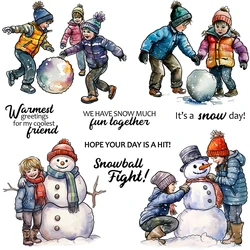 Mangocraft Winter Kids Playing Snowman Clear Stamps DIY Scrapbooking Supplies Silicone Stamp For Card Making Albums Xmas Decor