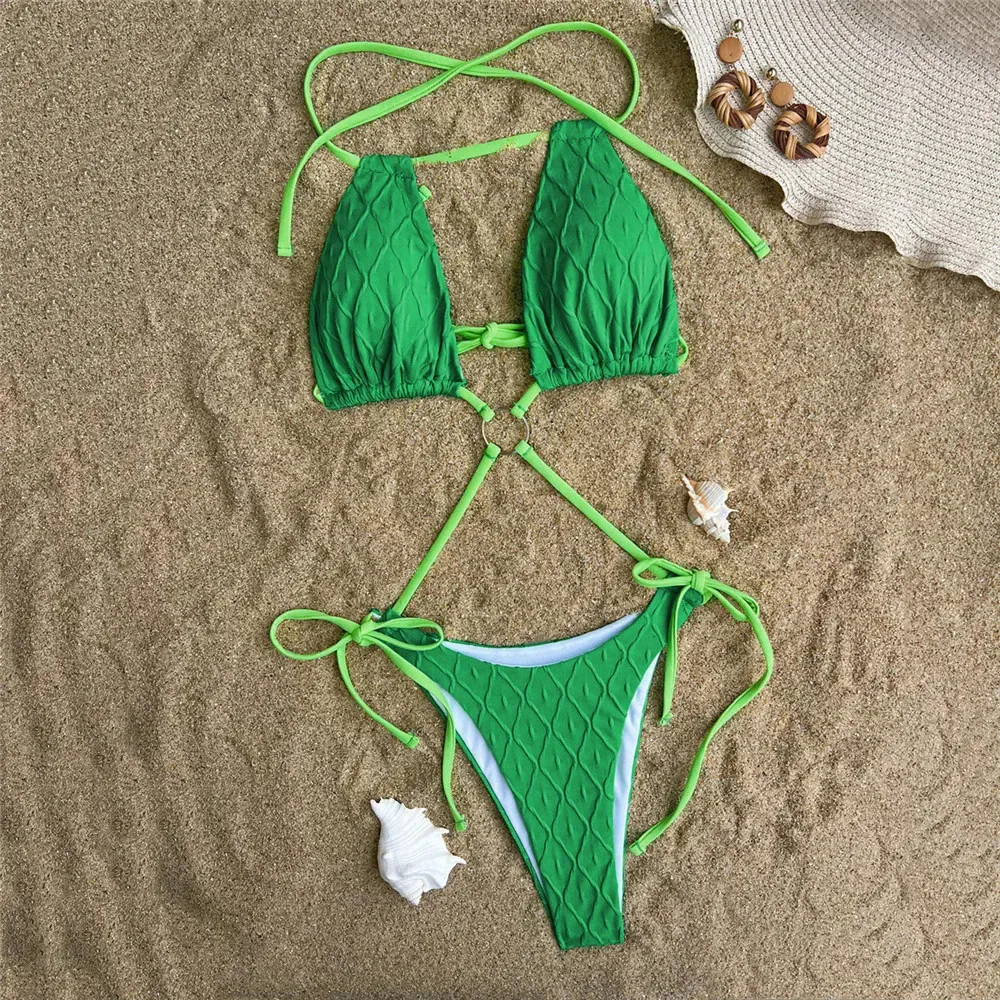 Black String Lace-up Backless Sexy Swimsuit Women One Piece Swimwear Hollow Out Monokini Micro Thong Swimming Bathing Suit Wear
