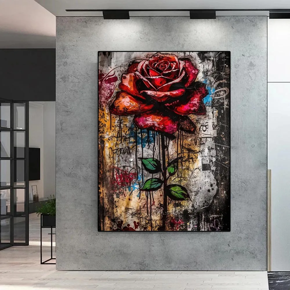Red Rose Home Decor Canvas Painting Graffiti Wall Art Colorful Posters and Prints Pictures For Living Room Modern Art Unframed