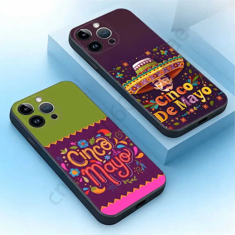 

Cinco De Mayo Party Phone Case For iPhone 17,16,15,14,13,12,11,Pro,Max,Plus,Mini, Anti Fall Black Matte Soft Bumper