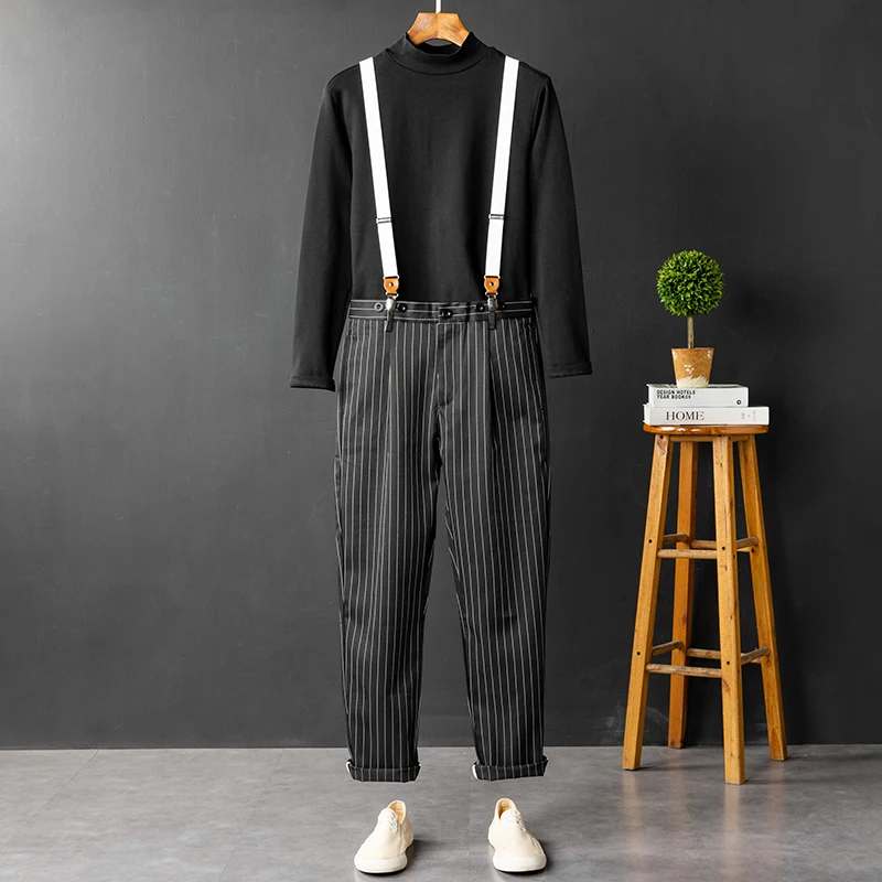 

Съемные облегающие комбинезоны в корейском стиле Xiao Kun Cai в полоску, молодежные универсальные повседневные длинные брюки с регулируемой талией