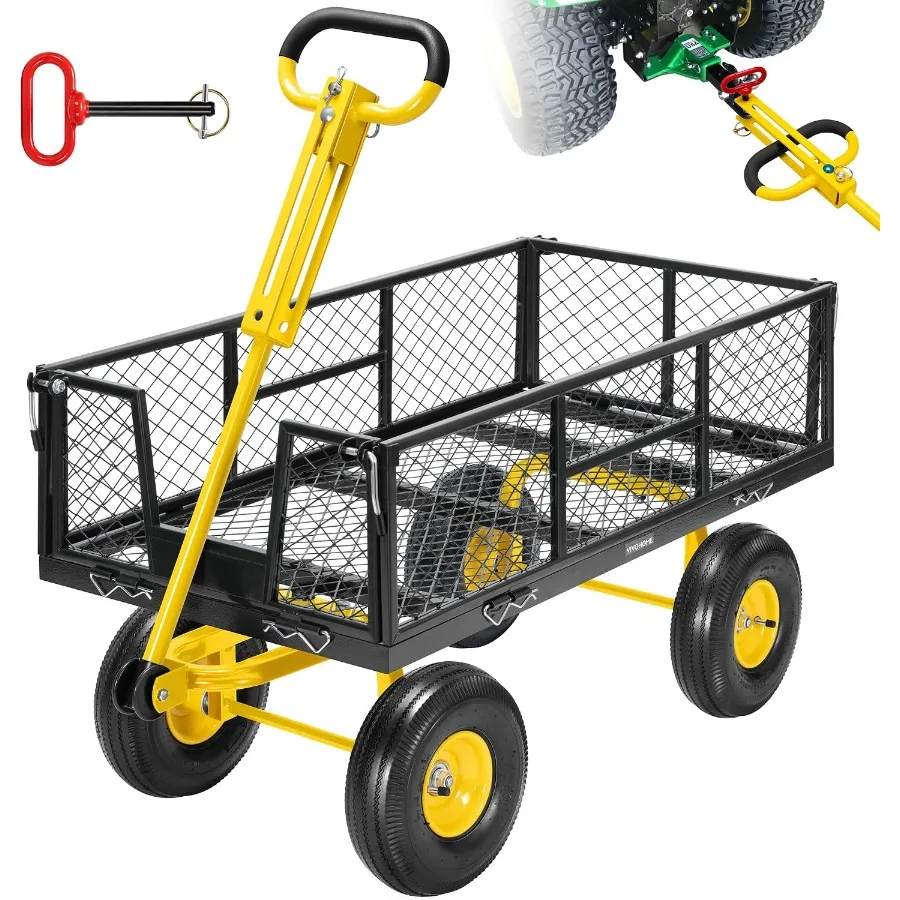 Steel Garden Cart for outdoor use, heavy-duty steel construction, black finish, 900 LBS capacity and 4.5 cu ft utility wagon