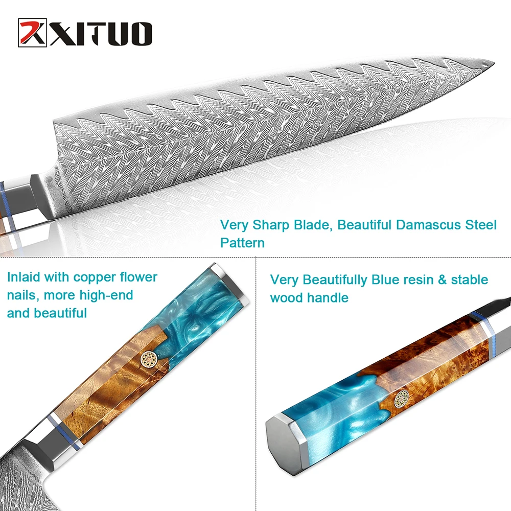Couteau de chef en acier Damas 8 ", ustensile de cuisine japonais en acier inoxydable à haute teneur en carbone, Couteau de cuisine ultra tranchant, Couteau de cuisine opaque