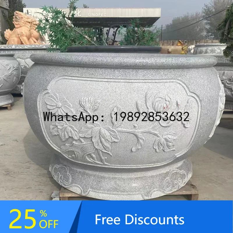 AB Stone Carving Fish Tank Courtyard Balcony Granite Round Flower Pot Via Outdoor Bluestone Antique Decoration