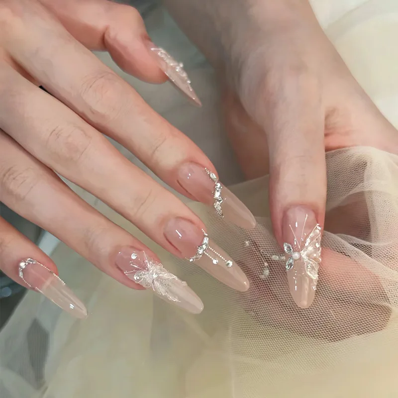 Popular Wearing Nail Advanced Sense Autumn and Winter Flash Diamond Butterfly Handmade Manicure Nail Piece Spice Nail