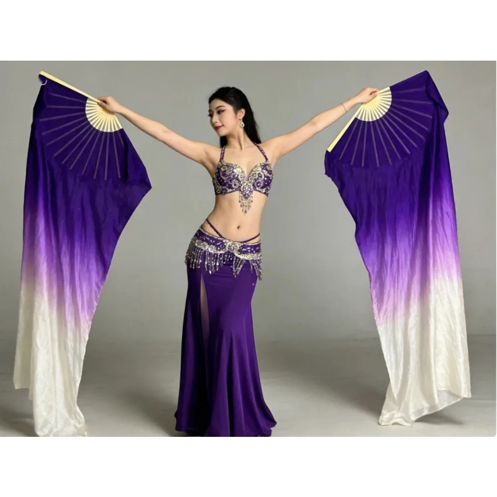 100 % Seide, professionelle Tanzfächer, ein Paar, für Bauchtanz, Bühnenshow, Requisiten, Farbverlauf, orientalischer Tanz, Kirchenkostüm. – Detail 3