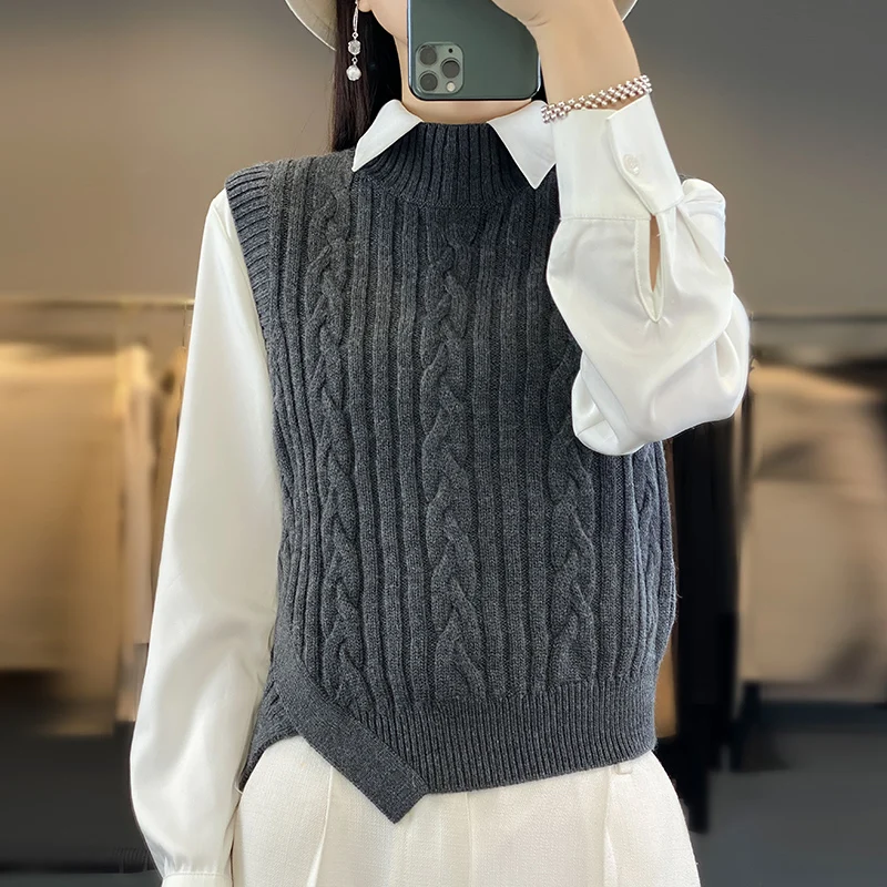 2024 damska kamizelka kaszmirowa sweter sweter damski kamizelka kamizelka bez rękawów sweter kaszmirowy sweter z dekoltem w szpic kamizelka — zdjęcie 2