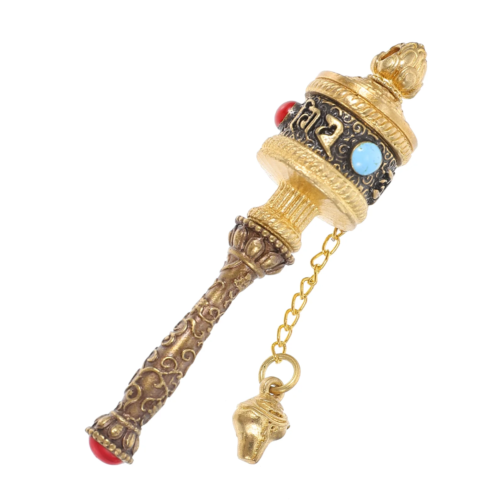 Manual Hand Prayer Wheel Beaded Bracelets Copper Small Gong Religious Desktop Adornment