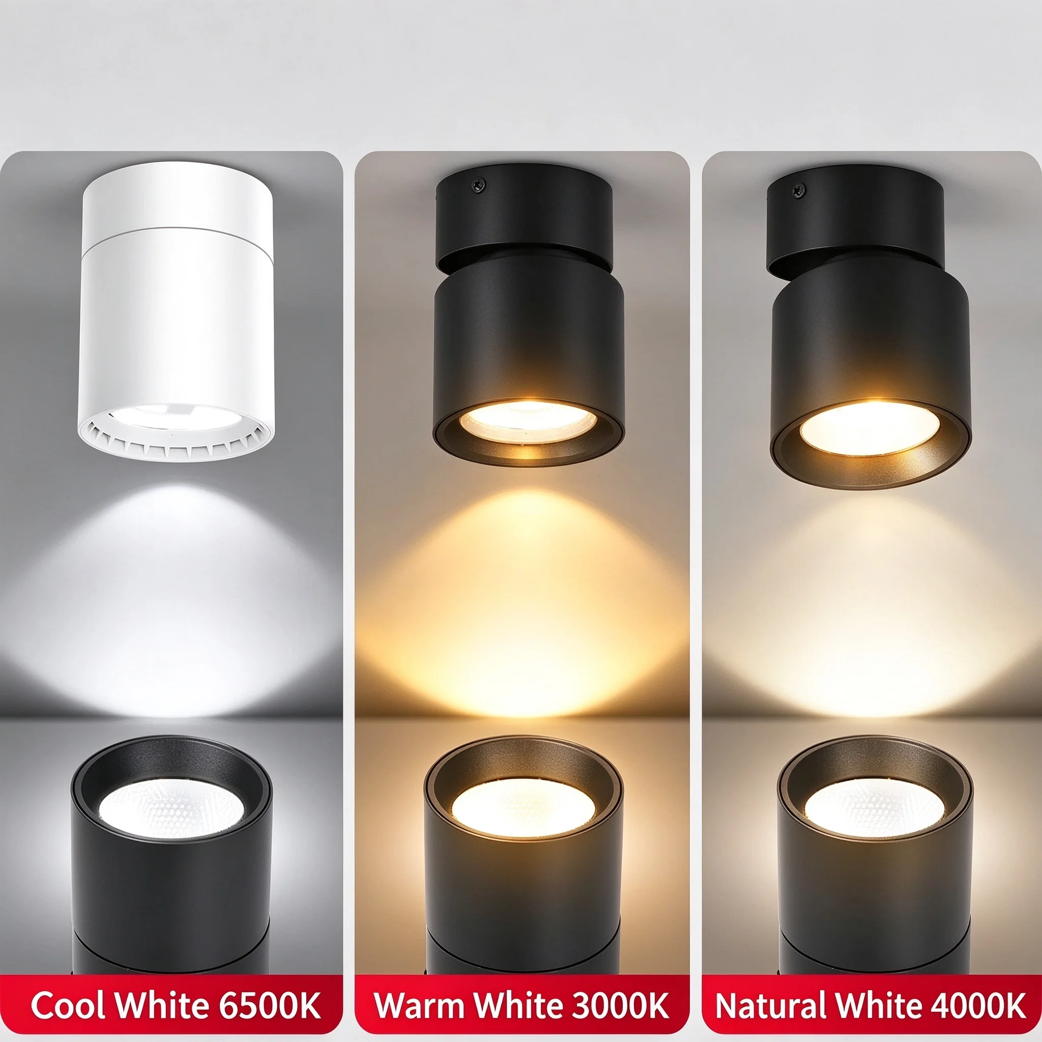 Led Downlight Foldable Tri Color Spot Light 10W 15W Surface Mounted Down Ceiling Lamp For Indoor Lighting Living Room Bedroom