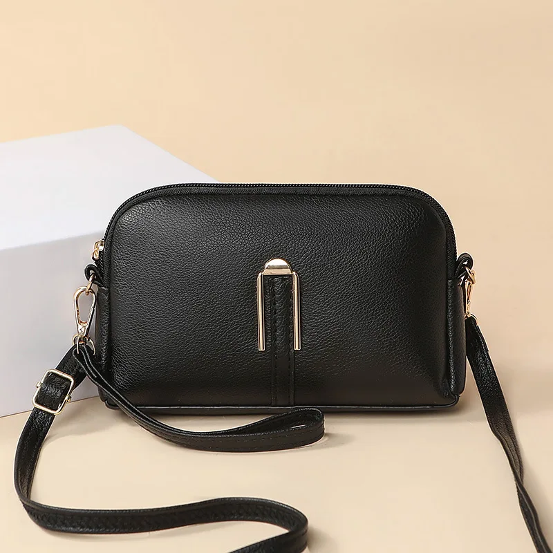 New Genuine Leather Crossbody Bag For Woman Solid Color Clutch Phone Pouch Elegant Shoulder Bag Simple Small Messenger Bag Sac