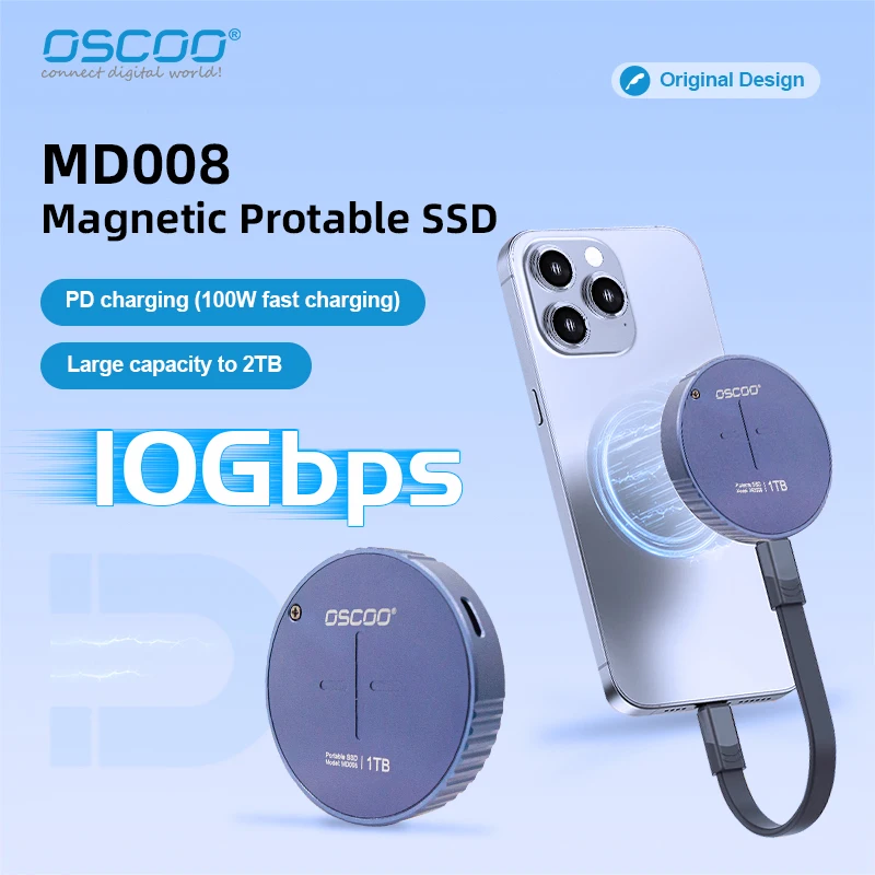 OSCOO Ssd Externo 1TB Magsafe Portable Ssd TypeC PSSD Support PD Power Supply Disco Duro Externo for Smartphone Computer