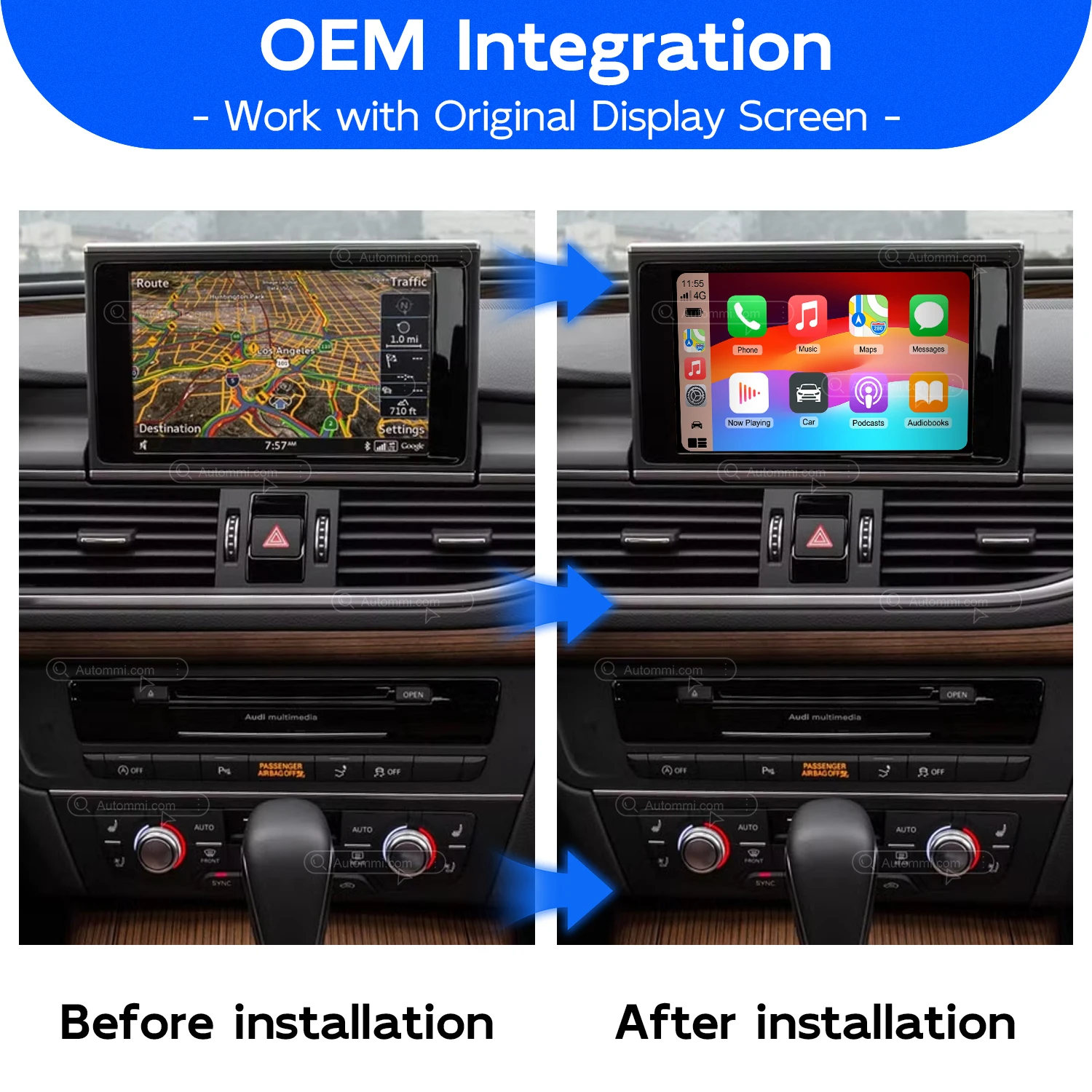 A6 A7 S6 S7 MMI3G With HDMI Interface Wireless CarPlay Android Auto Decoder 2010-2018 Module Kit For Audi A6 A7 S6 S7 MMI3G