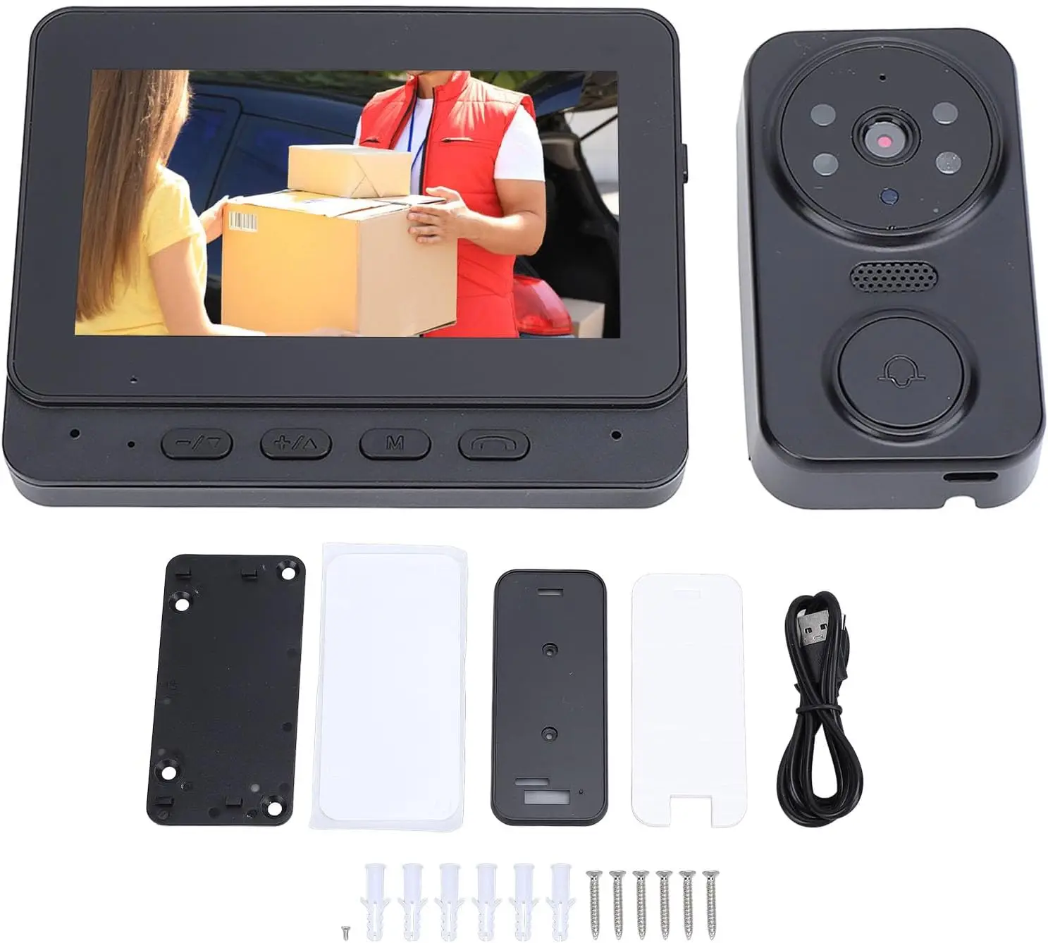 Smart Video Doorbell, 4.3-Inch Display for 2-Channel Audio Intercom, 1080P High-Definition Night Vision, Smart Home Doorbell