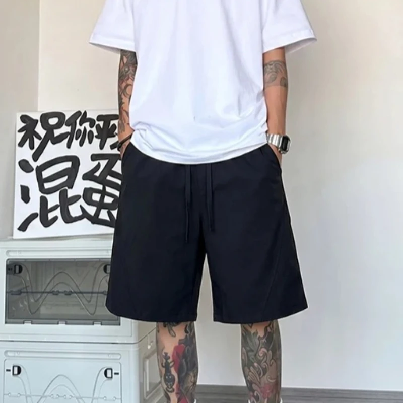 

Summer Lightweight Ice Silk Quick Dry Shorts Men American Streetwear Thin Five-Point Pants Loose Elastic Waist Straight Shorts