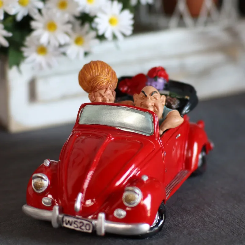 Humorous and exaggerated style, hand-painted resin, people driving cars, decorations, gifts, savings cans