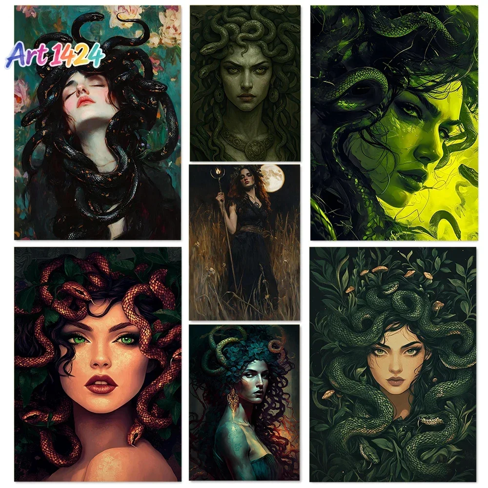 1pc frameless canvas Dark Retro Greek Goddess Heramedusa Painting Portrait Art Poster Canvas Printing Living Room Bedroom Hom