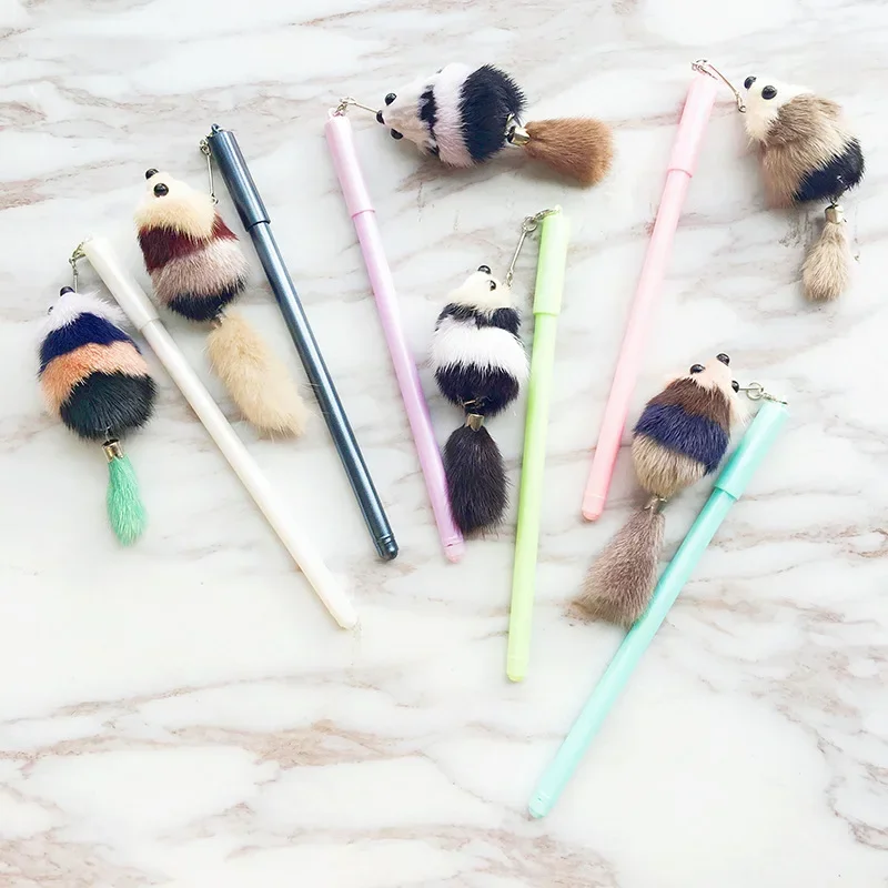 A 10PCS Colour Plush Mouse Pendant Neutral Pen Black 0.5MM Student Needle Gel Pens Stationery B