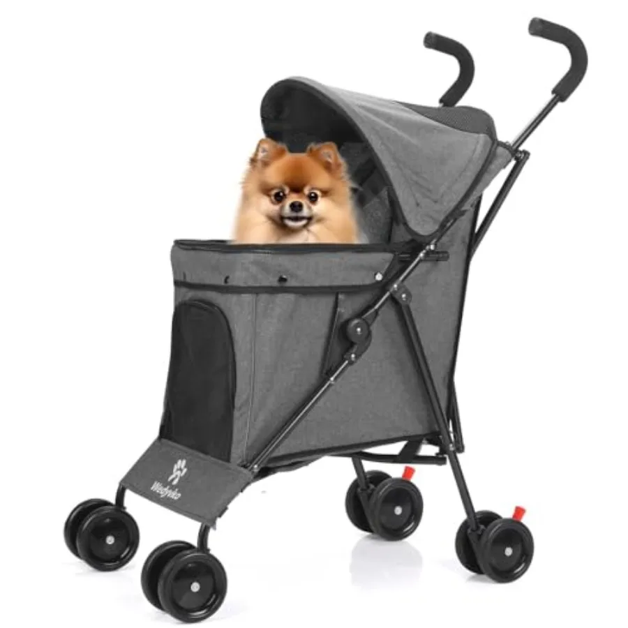 

Travel Portable Dog Stroller for Small Puppy Dogs Cats, Polyester Fabric, Dark Grey, Foldable Lightweight Design