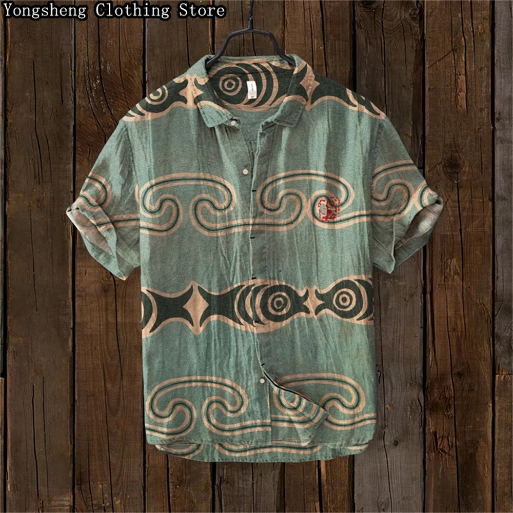 Men's short-sleeved printed shirt 2024 Japanese and Korean popular holiday daily casual clothing large size XS-5XL