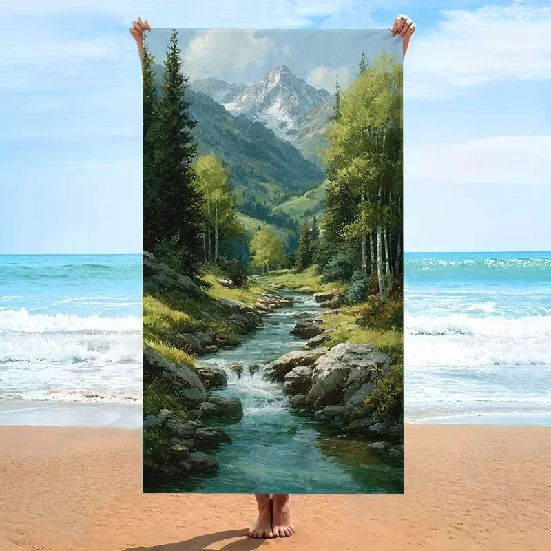 Tropical Island Scenery Beach Towel Ocean Palm Tree Print Quick Dry Absorbent Towel for Summer Swimming Pool Yoga Travel