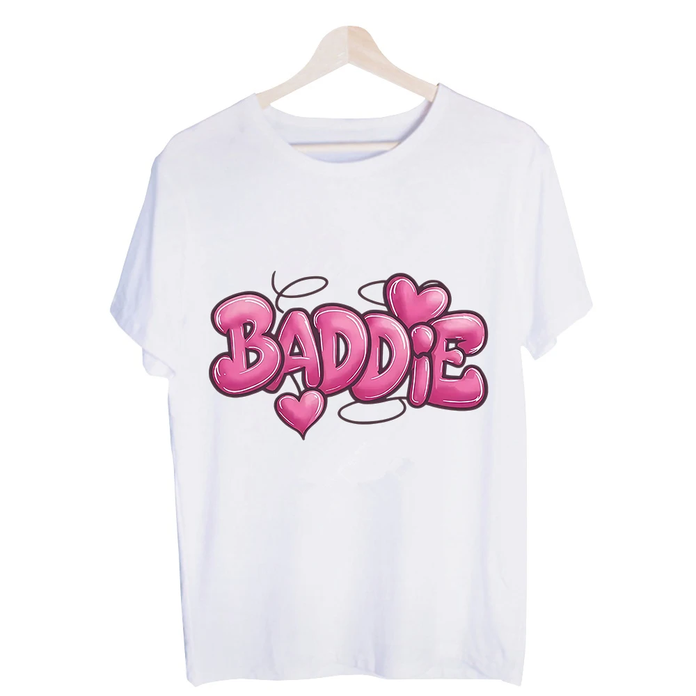 Women's Baddie Letter Print Graphic Tee, Short Sleeve Crew Neck T-Shirt for Casual Streetwear and Daily Outfits