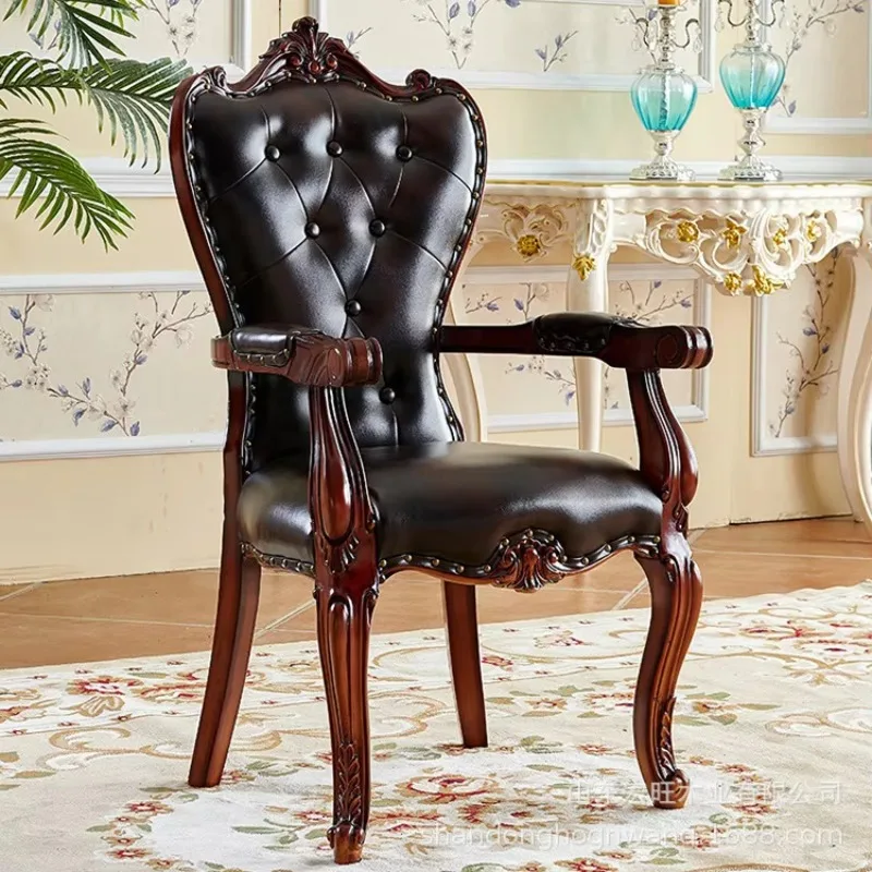 DSA American old armchair solid wood carving high-end European hotel chair red brown leather chair new