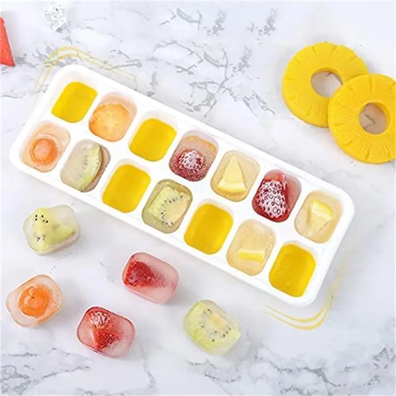 14 Grids Fruit Ice Maker with Removable Ice Cube Trays Reusable Silicone Ice cube Mold  Lids Kitchen Tools Freezer Summer Mould