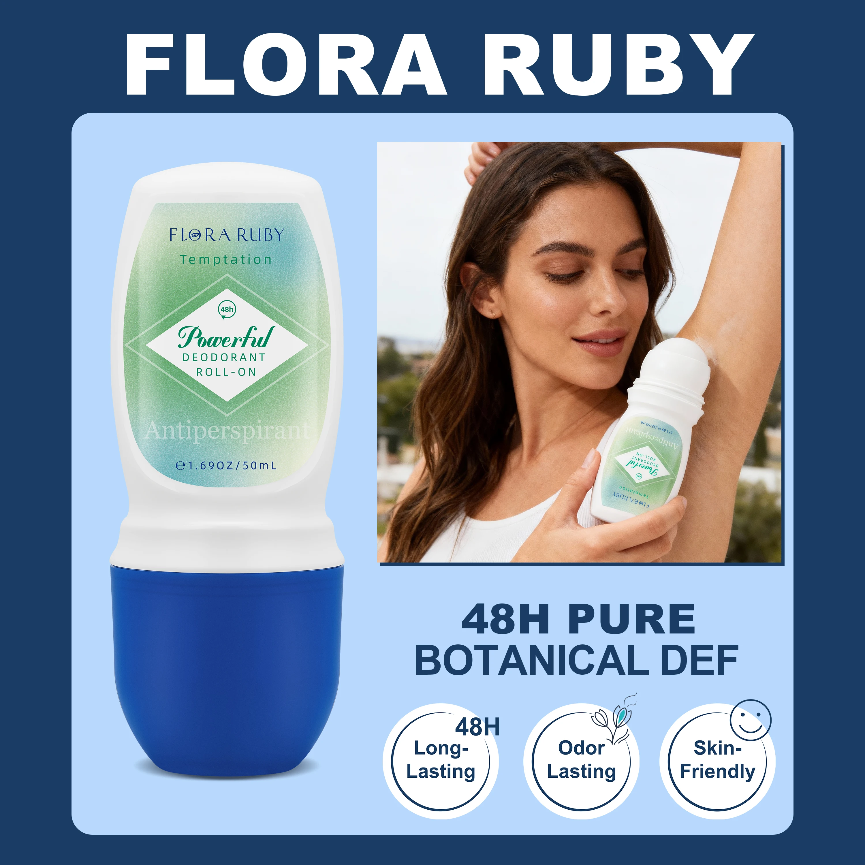 

FLORA RUBY Body Deodorant roll on , FOREST and PLANT scents, deodorant ball, provides 48 hours of odor protection super fresh