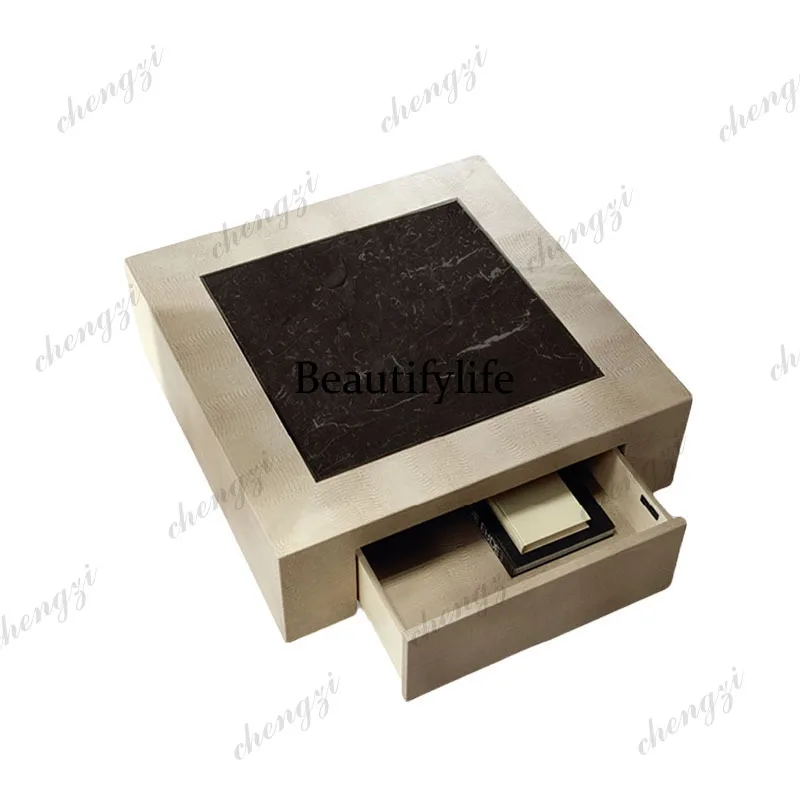 Italian light luxury marble coffee table high-end home designer leather coffee table