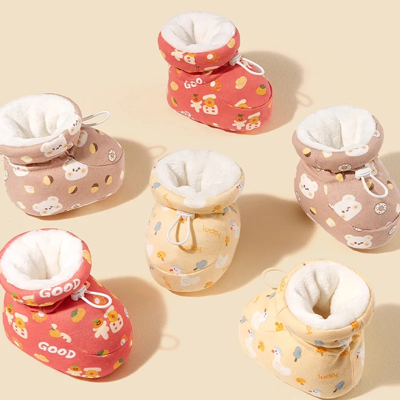 AIBEDILA Warm Fur Baby Boots Warm Cozy Newborn Booties Winter Thick Soft Sole Warms Adjustable Infant Sock Shoes New 0-1 Year