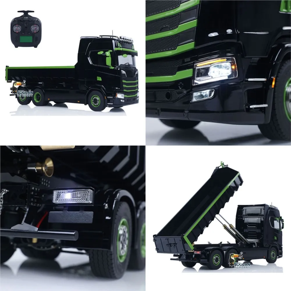 RC Hydraulic Dump Truck Roll-on Full Tipper Dumper 6x6 1/14 Scale Car Assembled Painted 3-speed Transmission Light Sound TH23958