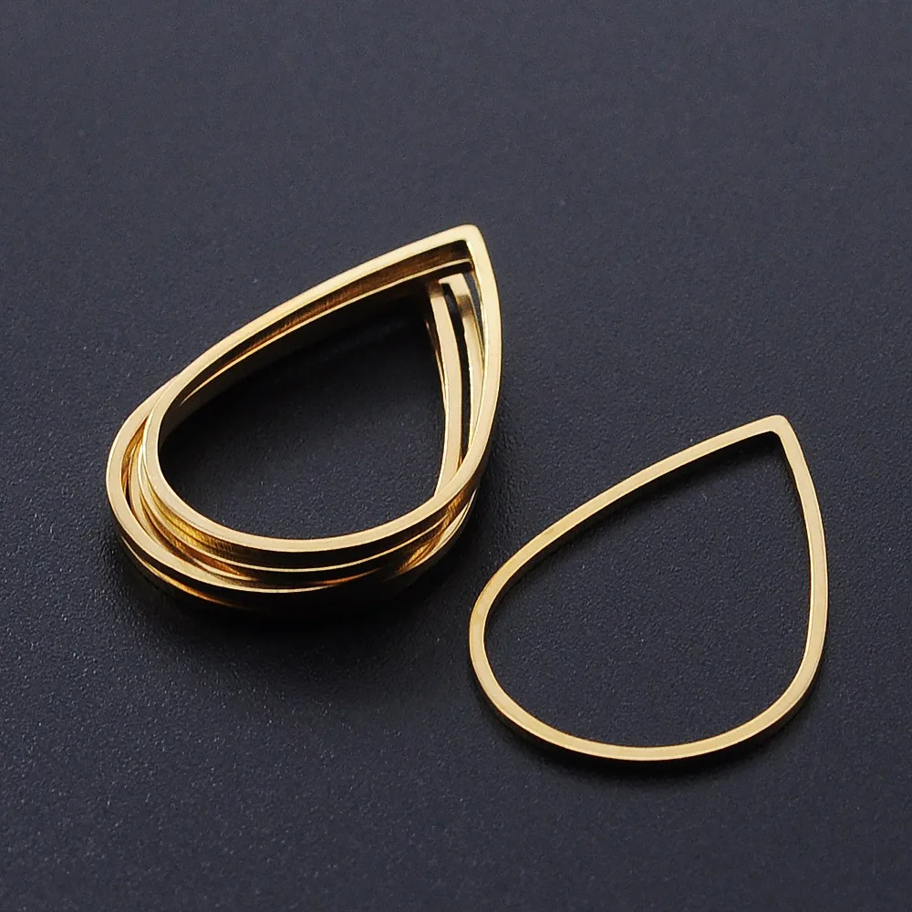 

10pcs 201 Stainless Steel Linking Rings Laser Cut Teardrop 26x17x1mm Inner Size: 23.5x15mm