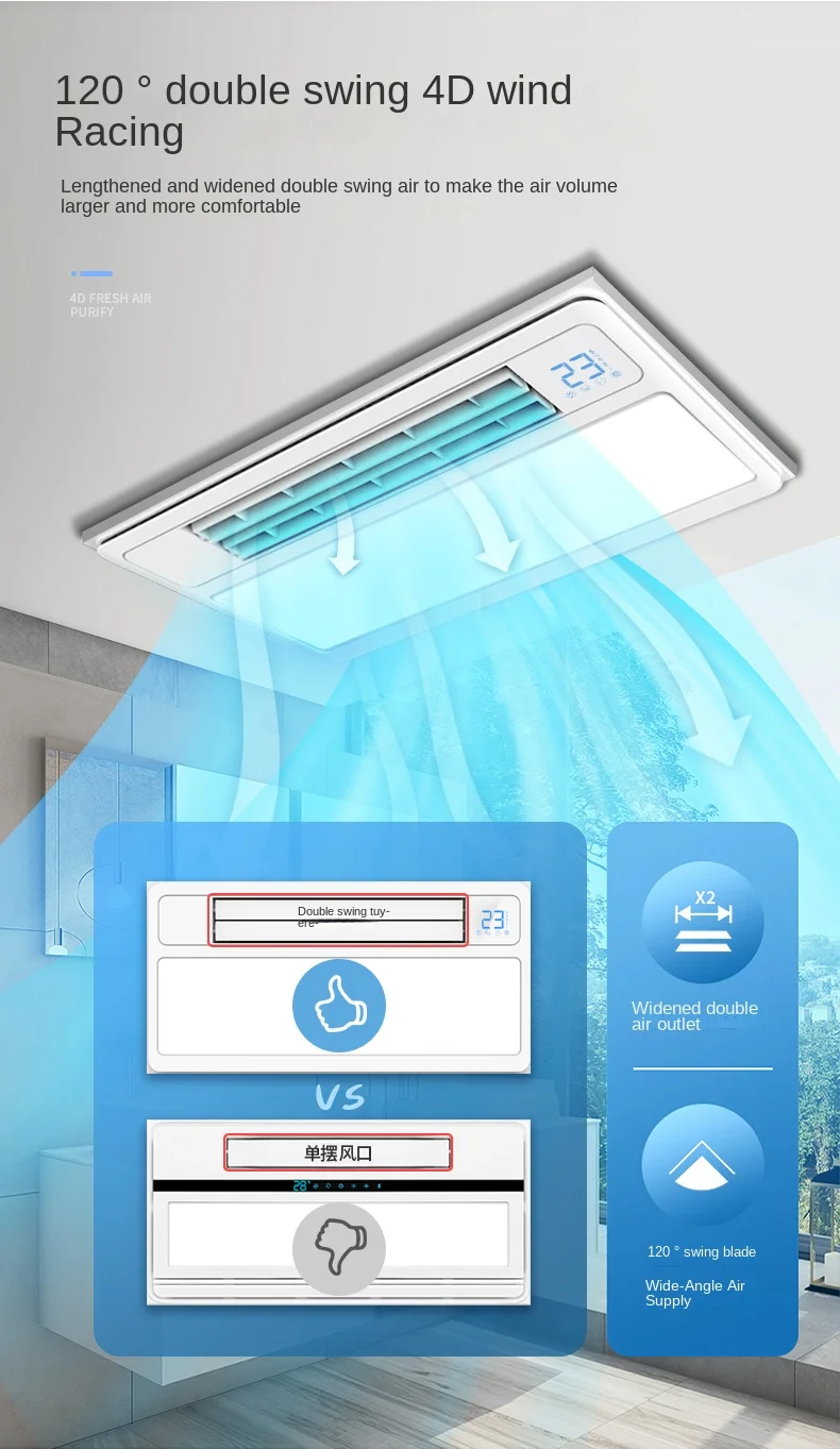 สวิตช์ไฟ liangba 2-in-1 LCD ระบายอากาศที่มีประสิทธิภาพเพดานแบบบูรณาการพัดลมฝังผนังแบบแกว่งหน้าอัพเกรด