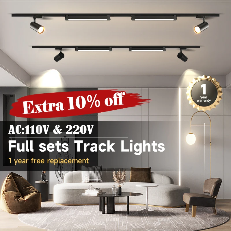 

Led Track Light Set Rail Lighting System 110-220V Full Spotlight Fixtures 12/20/40W For Living Room Clothing Store Shop Home