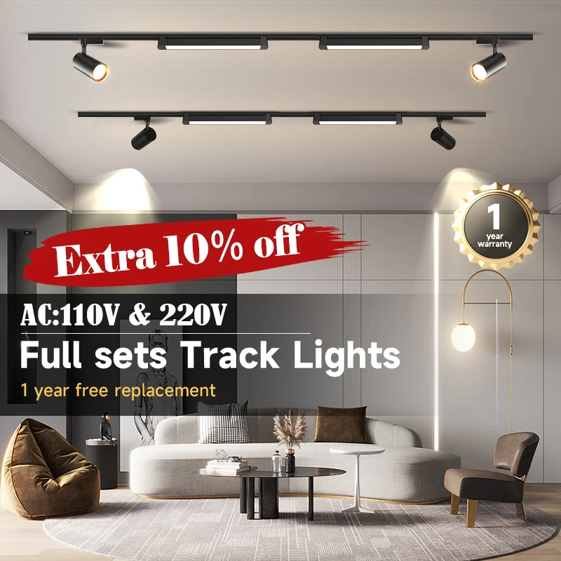 Led Track Light Set Rail Lighting System 110-220V Full Spotlight Fixtures 12/20/40W  For Living Room Clothing Store Shop Home