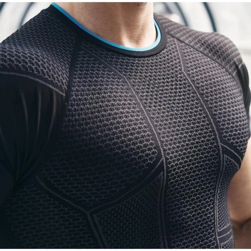 Camiseta atlética de manga corta ajustada de secado rápido de compresión para hombre para gimnasio, entrenamiento, Fitness, correr, deporte, culturismo