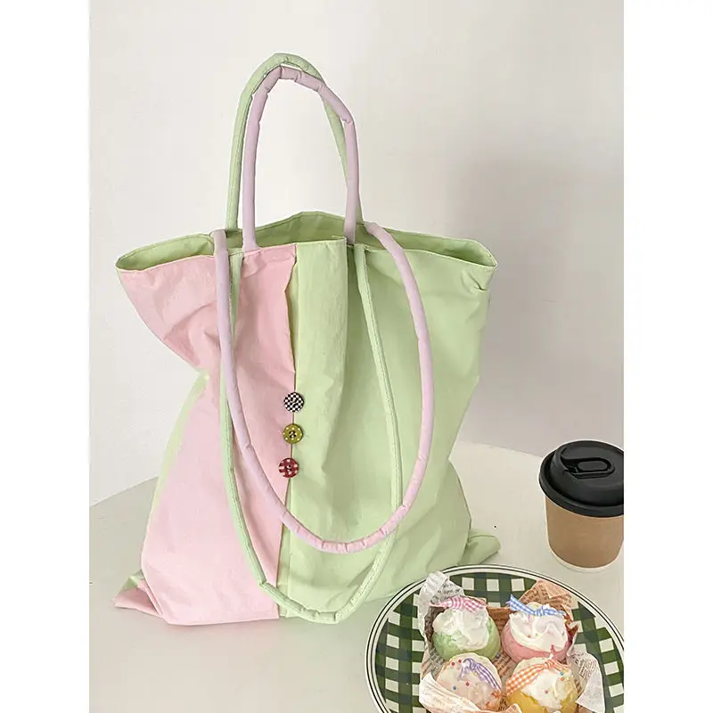 

Women Bag Nylon Korean Sweet New Fashion Casual Zipper SOFT Button High-Capacity Shoulder Bag Handbag Tote Bag