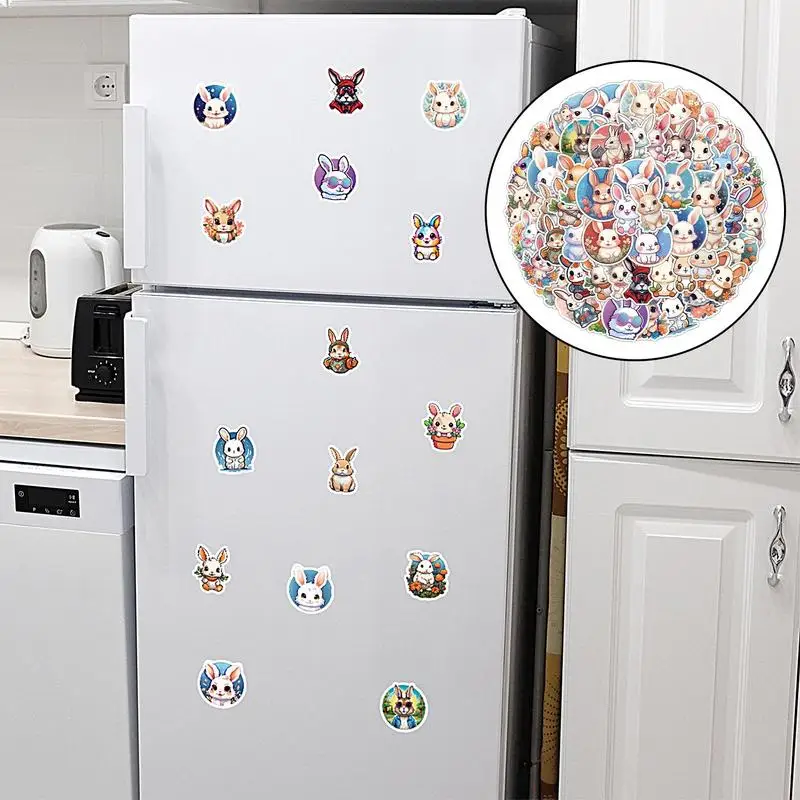 Adesivi per bottiglie d'acqua con coniglio 50 adesivi per coniglietti carini cartoni animati Divertenti decalcomanie estetiche per animali impermeabili per bottiglie d'acqua per laptop