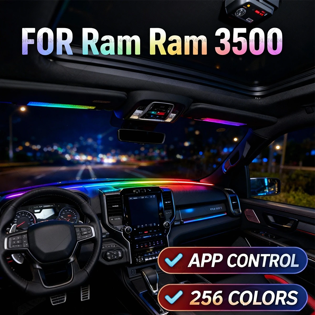 

Декоративная световая полоса для Ram Ram 3500, цветная акриловая звукоизоляционная полоса для лобового стекла, атмосферная подсветка