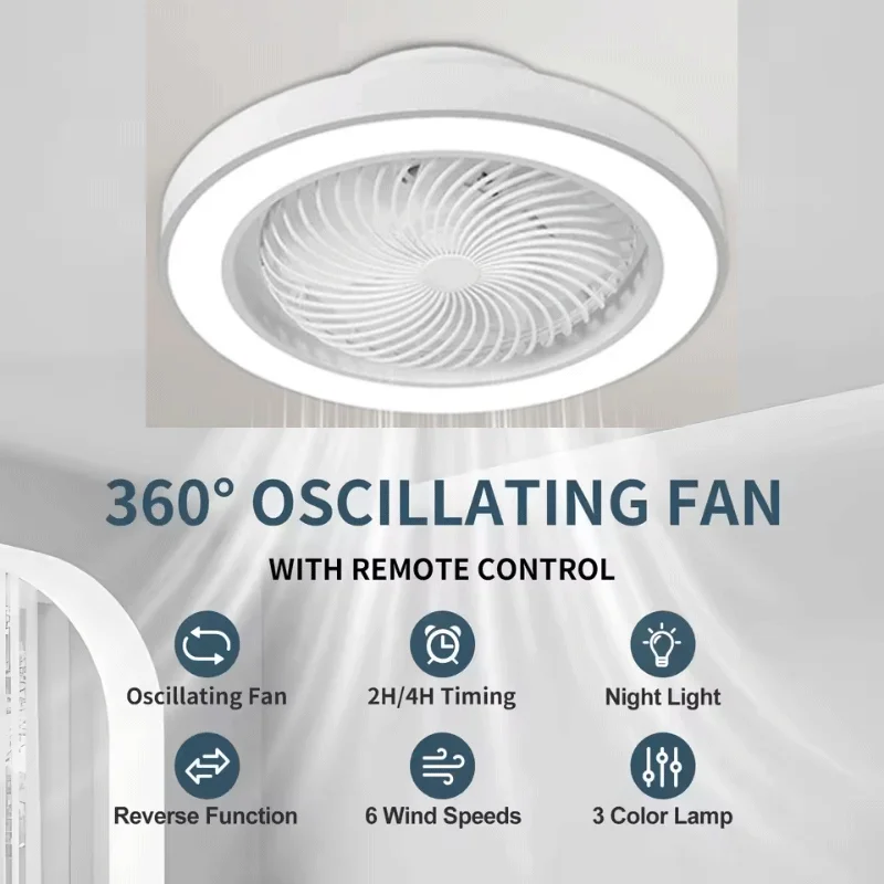 360 Degree Enclosed Circular Fan Light with Remote Control, 3-color Light, Ceiling Light for Living Room, Bedroom, Dining Room