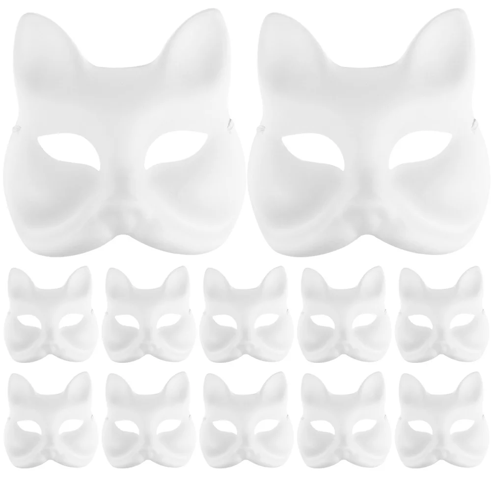 12pcs Masquerade Paper Blank White Halloween Cosplay Cat Diy Forface Paintable Couple Half Animal Mache Party Mardiup Craft