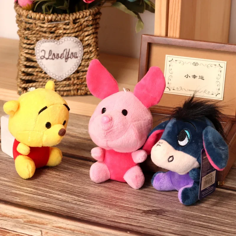 Disney Stitch Pooh Bear Plush Keychain Kawaii Decorative Pendants Anime Cartoon Soft Stuffed Toys for Kids Cute Plush Doll Gifts