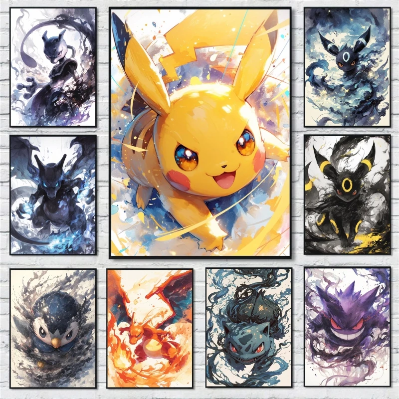 Pokemon Anime Canvas Painting Pikachu Gengar Eevee Bulbasaur Poster Print Mural Picture Wall Art Home Decor Gift Cuadros