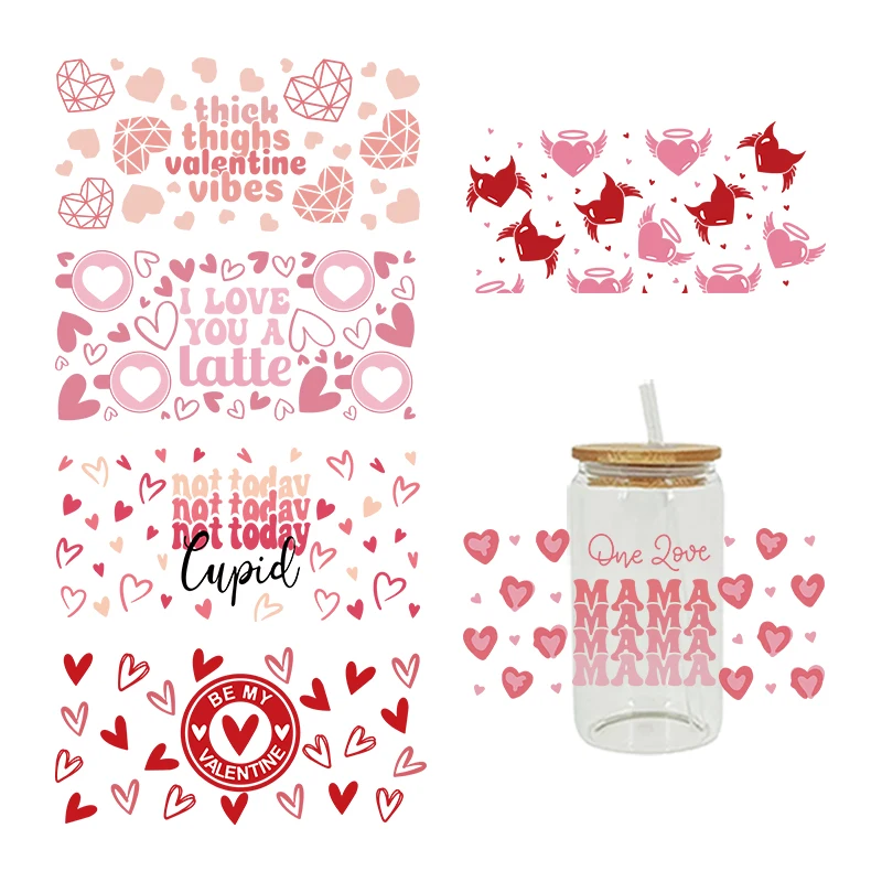 UV DTF Sublimation Stickers Teacher Loves Valentine's Day Candy Sugar Hearts Cow Boy Printed For 16oz Libbey Glasses Wraps D6046